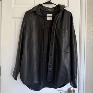 Oversized Black Faux Leather Jacket